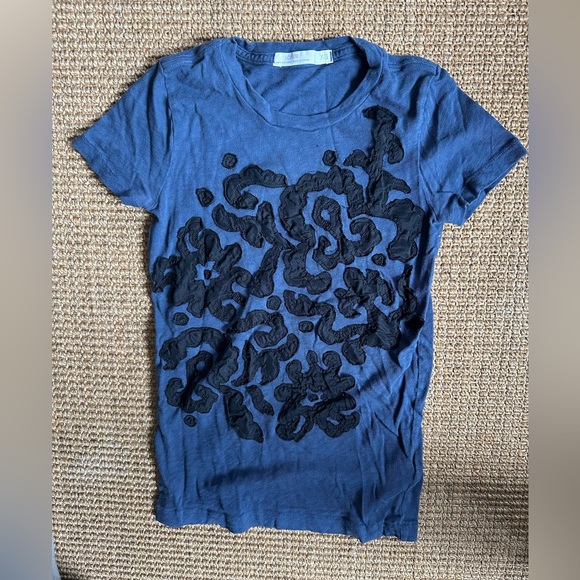 J. Crew Tops - J. Crew Blue and Black Floral Abstract T-Shirt Size XS